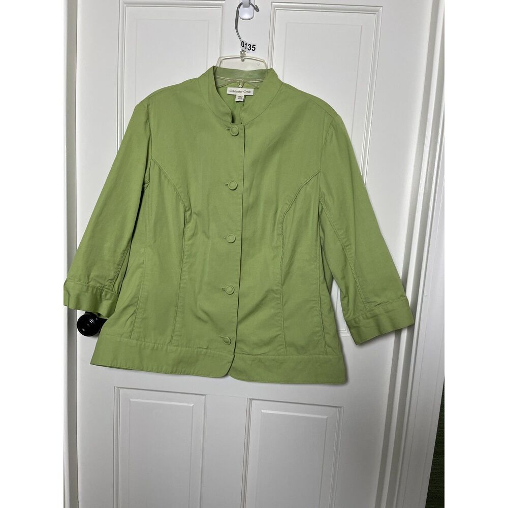 Coldwater Creek Women's W18 Cotton Jacket Sage Green 3/4 Sleeve Button Front